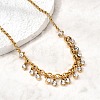 304 Stainless Steel Crystal Rhinestone Flat Round Tassel Pendant Rolo Chain Necklaces for Women NJEW-G199-05G-2