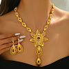 Extravagant Alloy Flower Teardrop Pendant Necklace & Dangle Earrings Sets for Women Wedding AA6460-3