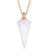 Natural Quartz Crystal Faceted Cone Pendant Perfume Bottle Necklaces with 304 Stainless Steel Cable Chain NJEW-WH0002-266F-1
