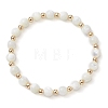 Round Natural Sea Shell Beaded Stretch Bracelets with Brass Beads for Women Men BJEW-JB10278-1