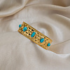 Vintage 304 Stainless Steel Pave Synthetic Turquoise Cuff Bangles for Women FO8532-2