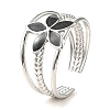 Flower 304 Stainless Steel Enamel Open Cuff Rings for Women RJEW-F166-21P-01-1