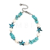 Dyed Synthetic Turquoise Starfish & Chip Beaded Anklets with 304 Stainless Steel End Chains AJEW-AN00733-02-2