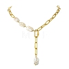 Adjustable 304 Stainless Steel Paperclip Chain Natural Baroque Keshi Pearl Rectangle Y Necklaces NJEW-JN06020-3