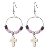 Cross Synthetic Turquoise & Polymer Clay Dangle Earrings for Women EJEW-JE05893-02-1