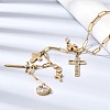 304 Stainless Steel Pave Clear Cubic Zirconia Religion Cross Teardrop Pendant Y Long Tassl Lariat Necklaces for Women NJEW-G199-04G-2