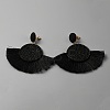 Cotton Fan Tassel Dangle Earrings with Rhinestone EJEW-WH0012-046-1