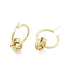 Brass Knot Beaded Hoop Earrings for Women EJEW-P205-10G-2