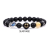 Natural Dyed & Heated Black Agate & Rutilated Quartz Stretch Bracelets PW-WG62314-05-1