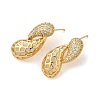 Hollow Teardrop Brass Micro Pave Clear Cubic Zirconia Dangle Stud Earrings EJEW-Q785-16G-1