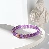 Natural Amethyst Round Beads Stretch Bracelets Set BJEW-JB06980-02-6