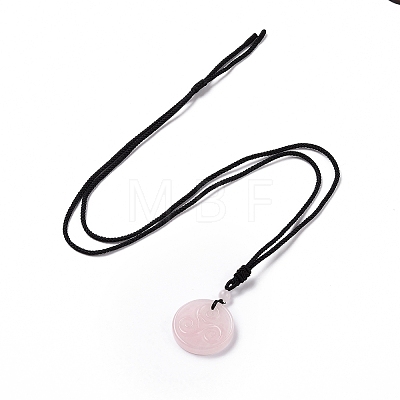 Natural Rose Quartz Triskele/Triskelion Pendant Necklace with Nylon Cord for Women NJEW-E091-01E-1