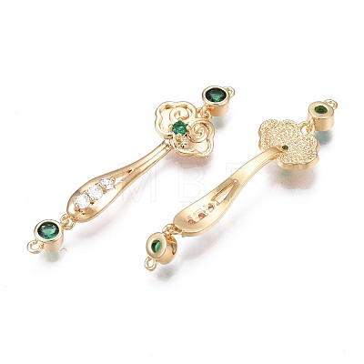 Brass Micro Pave Clear & Green Cubic Zirconia Connector Charms KK-N232-227-1