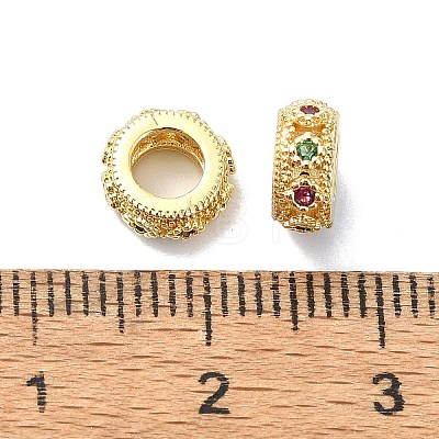 Rack Plating Brass Micro Pave Clear Cubic Zirconia Beads KK-U014-07G-1