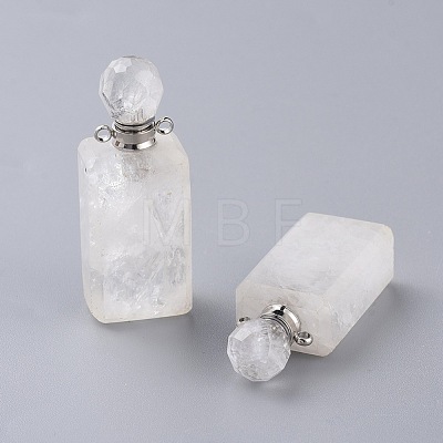 Faceted Natural Quartz Crystal Openable Perfume Bottle Pendants G-P435-C-01P-1