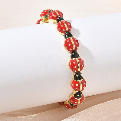 Ladybug Brass Enamel Cuff Bangles for Women BJEW-A171-01G-1