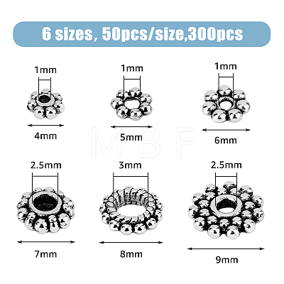 HOBBIESAY 300Pcs 6 Styles Tibetan Style Alloy Spacer Beads FIND-HY0003-49-1