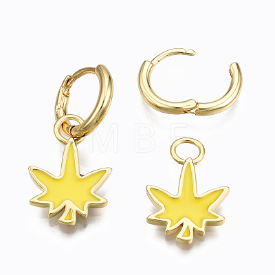 Brass Enamel Huggie Hoop Earrings EJEW-T014-28G-06-NF-1