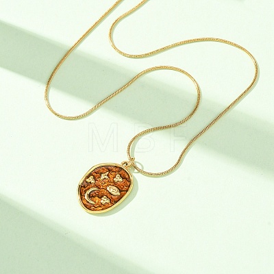 Brass Enamel Pendant 304 Stainless Steel Round Snake Chain Necklaces for Women KK-CBA3D94-01B-G-1
