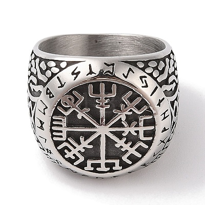 Viking 304 Stainless Steel Vegvisir Wide Finger Rings for Mens RJEW-U005-18A-03-1