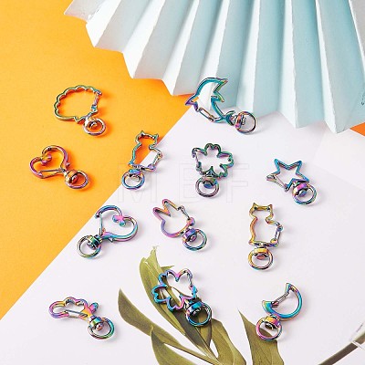 20Pcs 10 Styles Rainbow Color Vacuum Plated Alloy Keychain Clasps JX114A-1