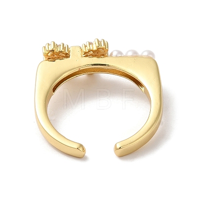 Rack Plating Brass Cubic Zirconia Bowknot Open Cuff Rings for Women RJEW-S407-05G-1