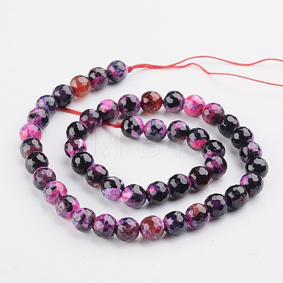 Faceted Round Dyed Natural Fire Crackle Agate Beads Strands G-D769-8mm-01-1