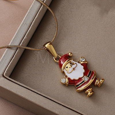 304 Stainless Steel Enamel Red Christmas Santa Claus Pendant Necklace for Women ZM1589-1