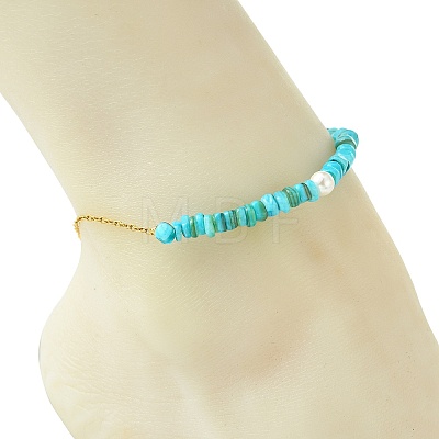 Natural Dyed Freshwater Shell Nuggets Beaded 304 Stainless Steel Cable Chain Anklets for Women AJEW-AN00827-02-1