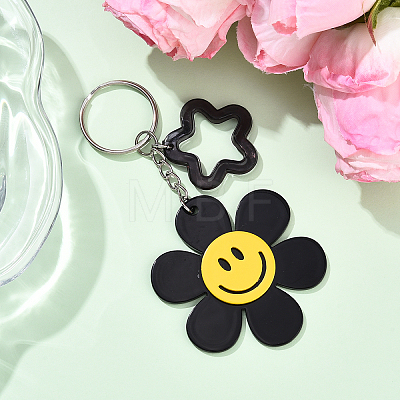 Sunflower with Smiling Face & Star Transparent Acrylic Keychains KEYC-YW00229-01-1