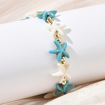 Synthetic Turquoise & Non-magnetic Hematite Beads Stretch Bracelets for Women Men BJEW-JB13728-02-1