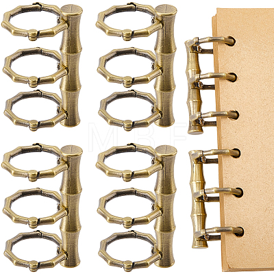6-Ring Bamboo Stick Alloy Loose Leaf Book Binder Hinged Rings FIND-CP0003-97AB-1