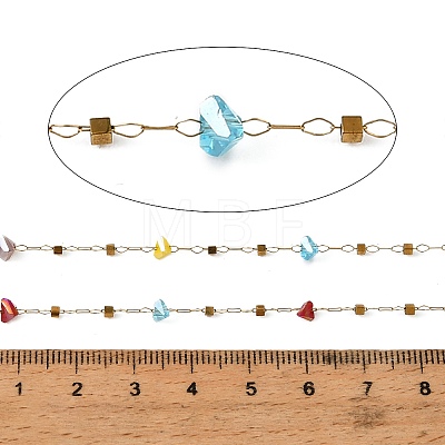 Handmade 304 Stainless Steel Glass Beaded Link Chains GL-CBA98C2-03G-1