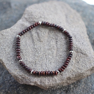 Natural Red Tiger Eye(Dyed & Heated) Rondelle Beaded Stretch Bracelets UT5328-13-1