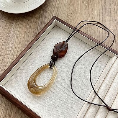 Resin Pendant Adjustable Waxed Cord Long Necklaces for Women FS-WG1D1FB-03-1