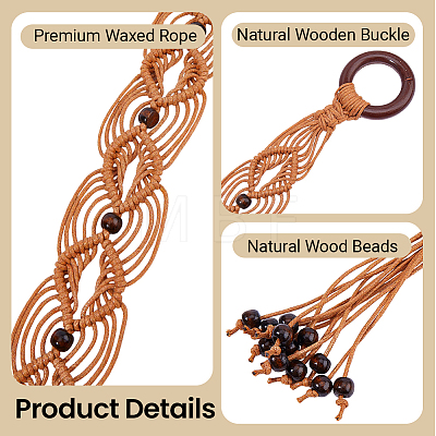 1Pc PU Leather Cord Woven Tassel Tie Knot Belts AJEW-CP0012-06B-1