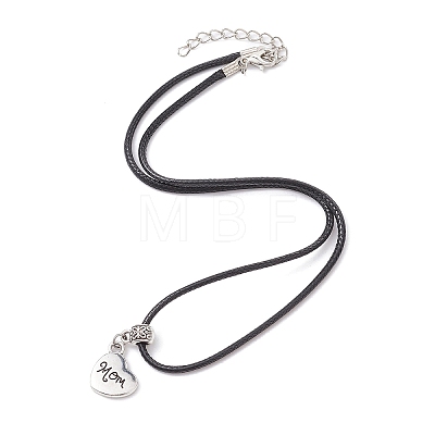 Heart with Word Mom Alloy Pendant Necklace with Imitation Leather Cords NJEW-JN04494-1
