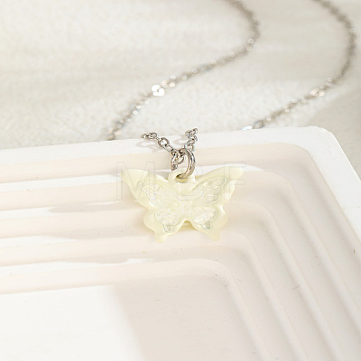 Acrylic Butterfly 201 Stainless Steel Cable Chain Necklaces for Women WGBABBD-07-1