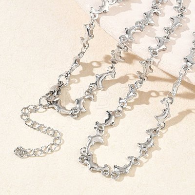 304 Stainless Steel Dolphin Link Chain Necklaces for Women NJEW-G201-02P-1