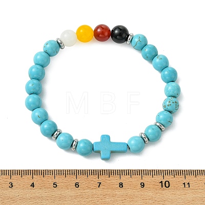 Synthetic Turquoise & Natural Carnelian & Obsidian & Dyed Malaysia Jade Beaded Stretch Bracelets for Women BJEW-JB14051-02-1