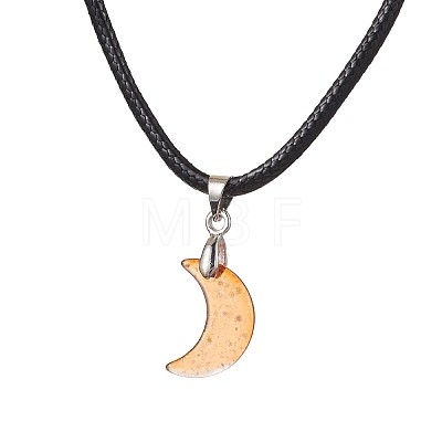 Glass Crescent Moon Pendant Necklaces NJEW-JN04579-1