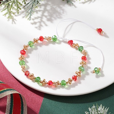 Christmas Handmade Glass Seed & Glass Braided Bead Bracelet BJEW-MZ00249-01-1