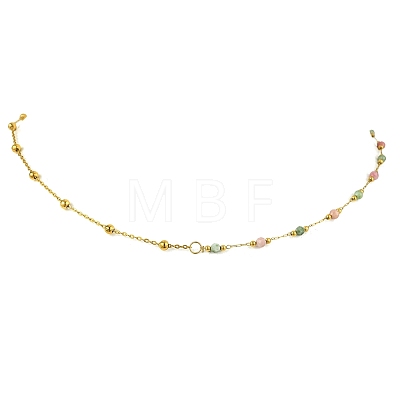 Natural & Synthetic Mixed Gemstone Faceted Round Beads Handmade Link Chain Necklaces with 316 Stainless Steel Chains NJEW-JN06059-1