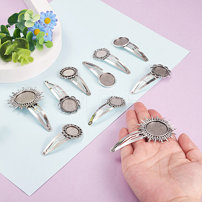 20Pcs 5 Styles Iron Snap Hair Clips with Tibetan Style Alloy Round Trays MAK-TA0001-45-1
