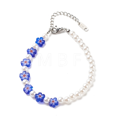 Plastic Imitation Pearl & Millefiori Glass Beaded Finger Ring Bracelet Necklace SJEW-JS01239-1