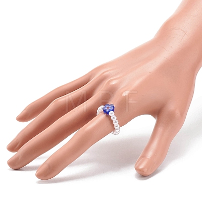 Plastic Imitation Pearl & Millefiori Glass Beaded Finger Ring for Women RJEW-JR00484-1