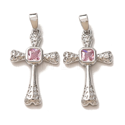 Brass Micro Pave Pink Cubic Zirconia Pendants CU-CBA9AB3-37P-1
