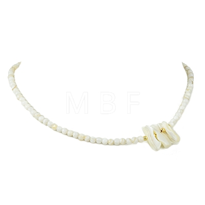 Natural Trochid Shell Chip and Round Natural Pearl Beaded Necklacess for Women NJEW-JN06222-01-1