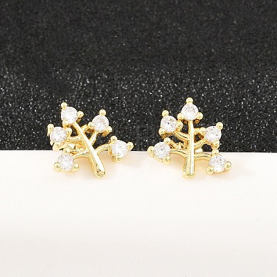 Brass Micro Pave Clear Cubic Zirconia Stud Earrings EJEW-F405-07G-1
