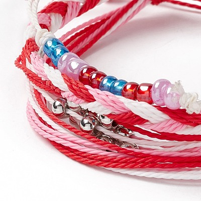 4Pcs 4 Style Alloy & Glass Braided Bead Bracelets Set BJEW-B065-09A-1